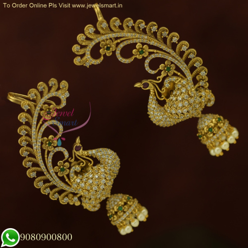 Stunning Peacock Design CZ Stones Gold Plated Bluetooth Earrings - Affordable Jewelry J25883