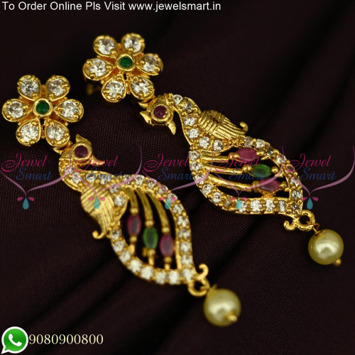 Peacock Designer Long Stud Earrings With South Screw Gold Plated ER25488
