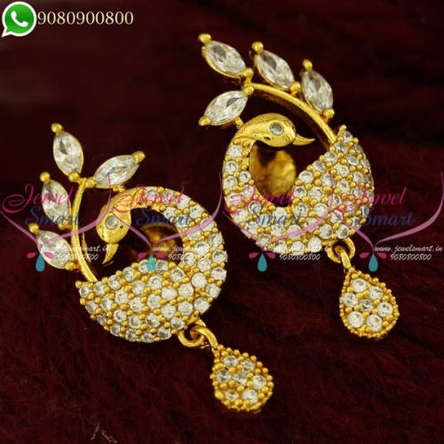 Peacock Ear Studs Gold Plated Jewellery Marquise AD Stones ER21081