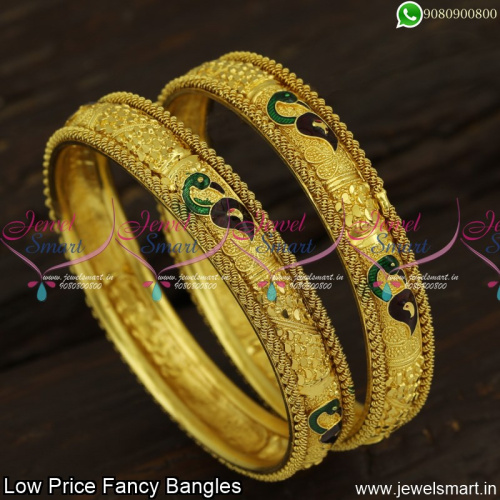 Peacock Meenakari Designer Bangles Broad Spiral Border Low Price Artificial Jewellery 