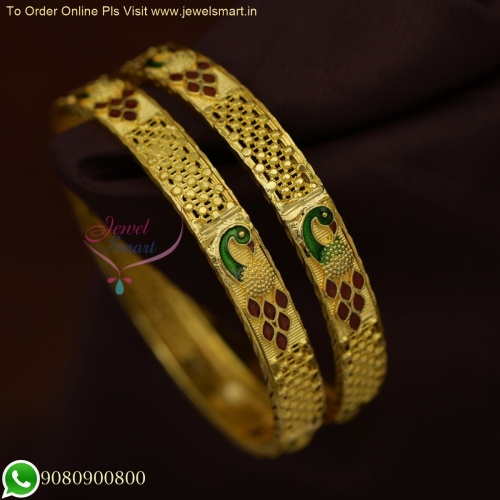 Exquisite Peacock Meenakari Gold Bangles Design: Perfect Blend of Elegance and Style B25991