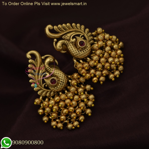 Exquisite Peacock Earrings with Golden and Pearl Danglers - Latest Antique Gold Trending Jewelry ER26187