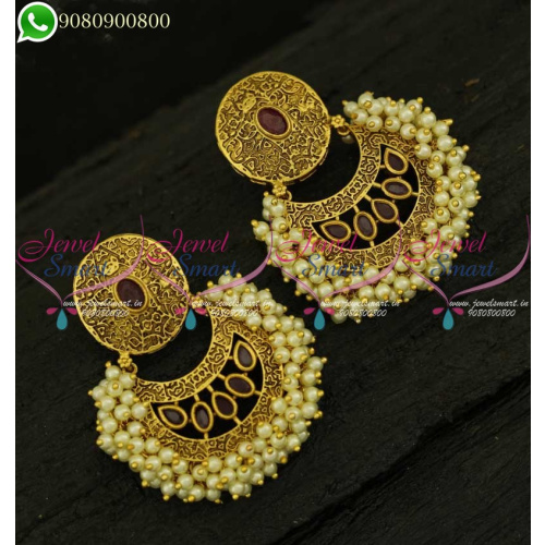 Pearl Chandbali Earrings Antique Gold Plated Latest Designs Matte Finish Jewellery ER21000
