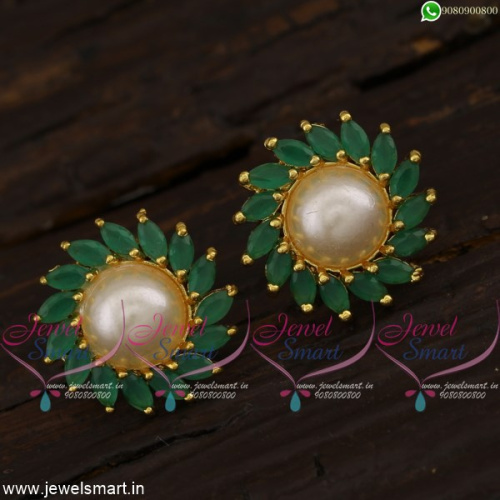 Traditional Ear Studs With Pearls and Marquise AD Stones Jaipur Jewellery