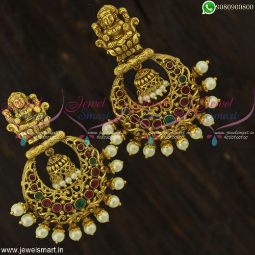 Pearl Temple Chandbali Earrings With Jhumka Ruby Emerald Antique Jewellery ER22488