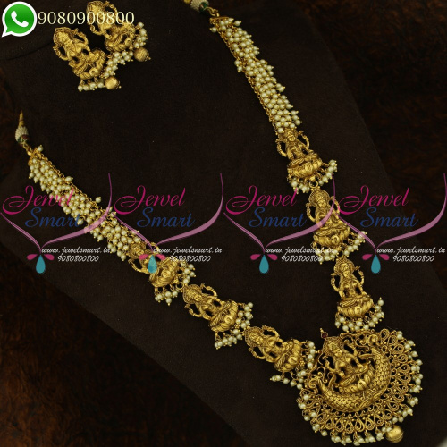 Pearl Temple Jewellery Long Necklace Haram Latest Traditional Designs