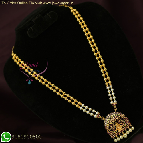 Fresh Water Pearl Temple Jewellery 2 Line Golden Beads Long Necklace Rani Haar NL26126