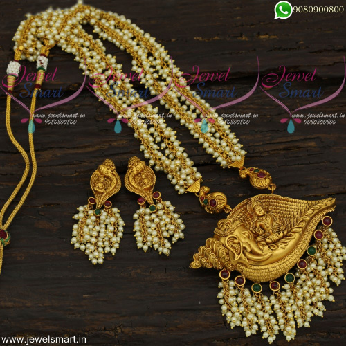 Pearl Temple Jewellery Baahubali Style Laxmi God On Elephant 3D Pendant Set NL21738