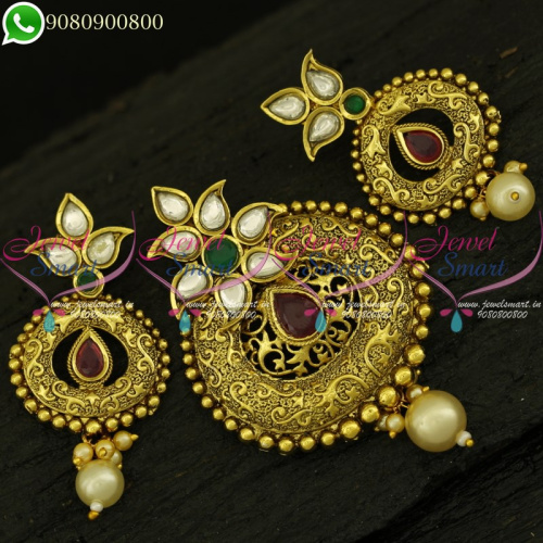 Pendant Set Antique Jewellery Designs Kundan Gold Plated Traditional Jewellery Online PS21035