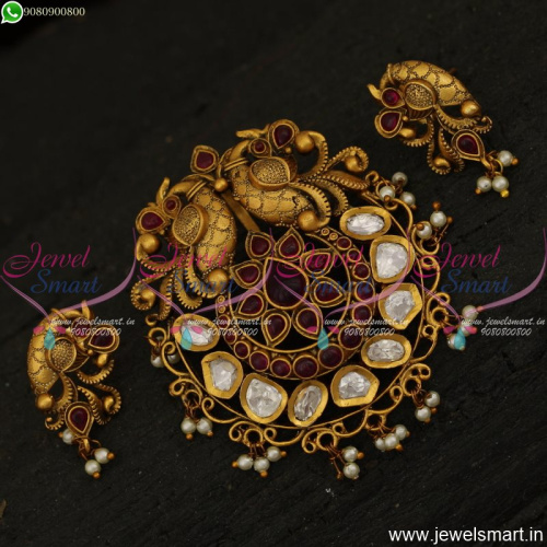 Pendant Set Antique Gold Plated Jewellery Designs Kundan Stones PS21331