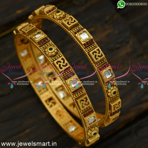 Picture Perfect Antique Gold Kundan Bangles Latest Gorgeous Jewellery B25059