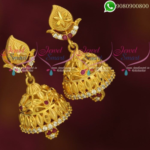 Pleasing Gold Jhumka Design Light Weight Earrings 1 Gram Collections J20385A
