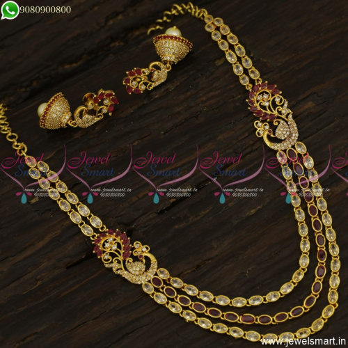 Popular Stone Layered Necklace Sets With Jhumka Earrings Gold Plated Latest NL23557
