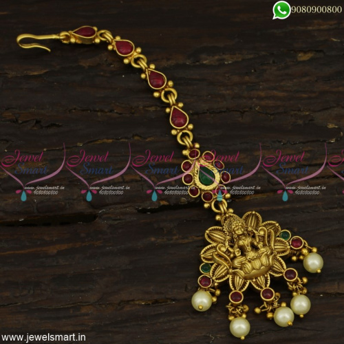Premium Temple Jewellery Designs Maang Tikka For Wedding With Pearls T23365