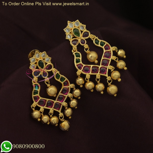 Exquisite Elegance: Premium Quality Kemp Stones Earrings - Gold Plated South Indian Jewelry ER26248