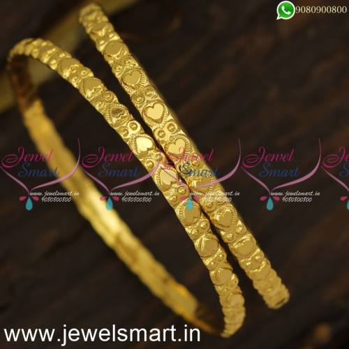 Projected Dots and Hearts Gold Bangles Design Gifting Ideas For Love B24025