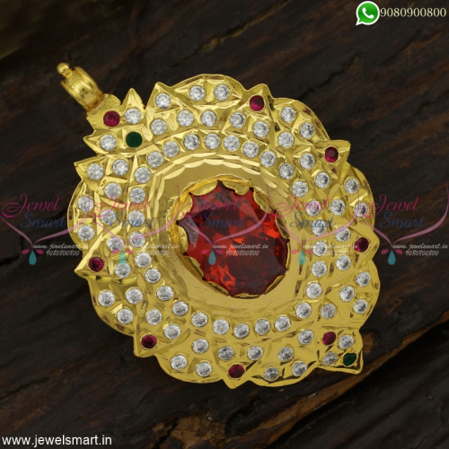 Prominent Getti Metal Gold Pendant Design Single Stone Dollar Popular South Indian Jewellery P23001