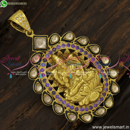 Purple and Kundan Unique Nakshi Antique Gold Pendant Designs Online PS23909