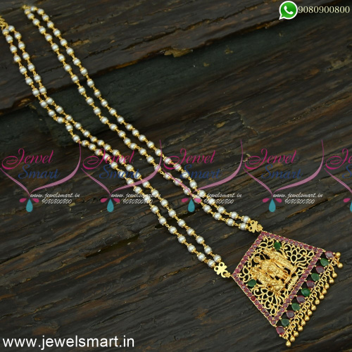 Ram Darbar 2 Line Pearl Rani Haar Floral Caps Medium Chain Haram Beaded Jewellery NL24860