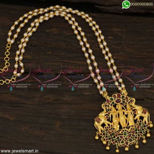 Ram Darbar Temple Jewellery Pendant Brilliant Workmanship Pearl Malai Shop Online PS22871