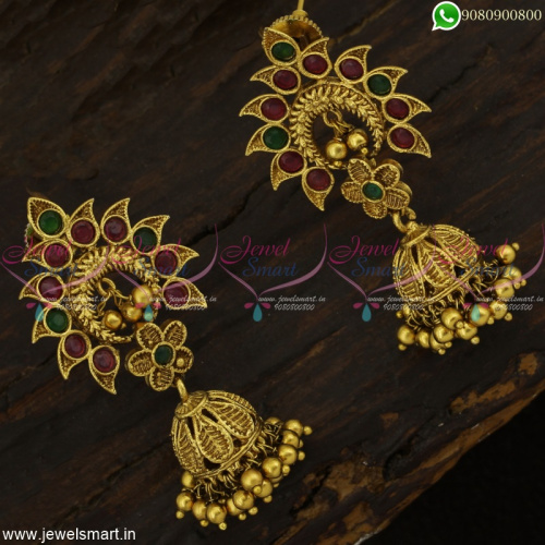 Ravishing Suryan Or Sun Model Jhumka Earrings With Floral Leaf Finish Antique Jewellery