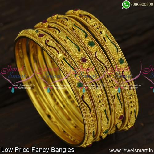 Red and Green Enamel Fancy Bangles Set of 4 Low Price Fashion Jewellery Online B23890
