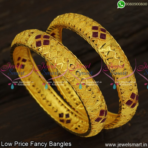 Red Stone Hollow Designer Bangles Broad Low Price Artificial Jewellery B23892