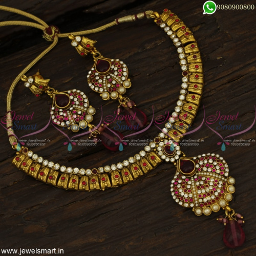 Red and White Antique Necklace Set Handmade High Gold Plating Low Price Online NL22939