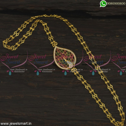 Multi Colour AD Retta Vadam Peacock AD Mugappu Latest South Indian Gold Covering Jewelry Online