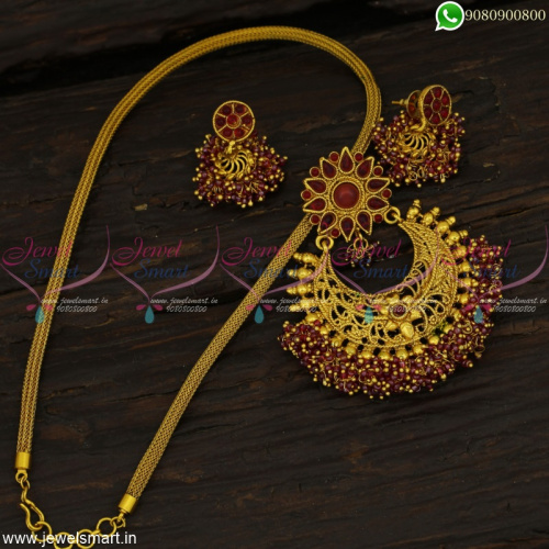 Rope Chain Colour Beads Pendant Mini Jhumka Low Price Fashion Jewellery Designs Online 