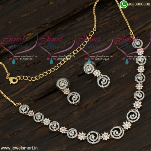 Rose Gold Necklace Set Designer Jewellery Online Cubic Zirconia Stones Studded NL21787