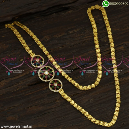 Round Stone Mugappu Design With Latest Gold Plated Chains 26 Inches Heart Pattern