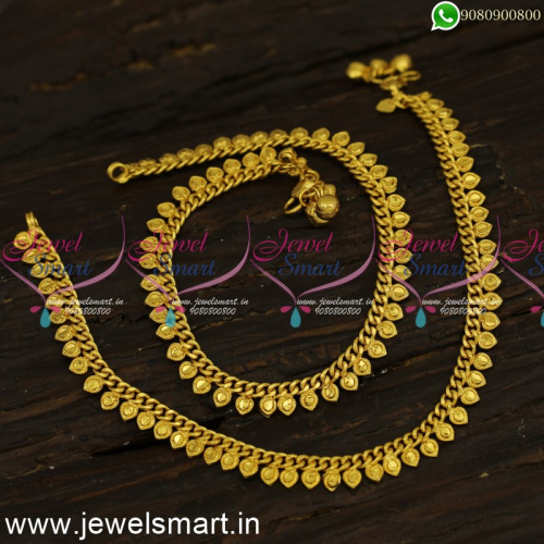 Rounded Triangle Spiral Arumbu Flexible Payal Designs Gold Plated Golusu P24163