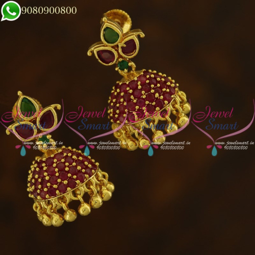 Ruby Emerald Jhumkas South Screw Small Size Gold Plated Online J21049
