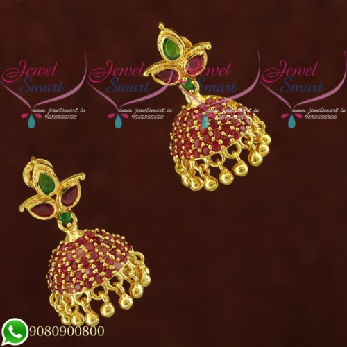 Ruby Emerald Stones Jhumki Earrings Latest Screwback South Indian Jewellery