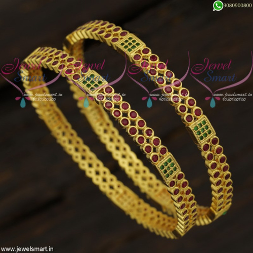 Ruby Emerald Stones Traditional Bangles Set South Indian Collections B21714