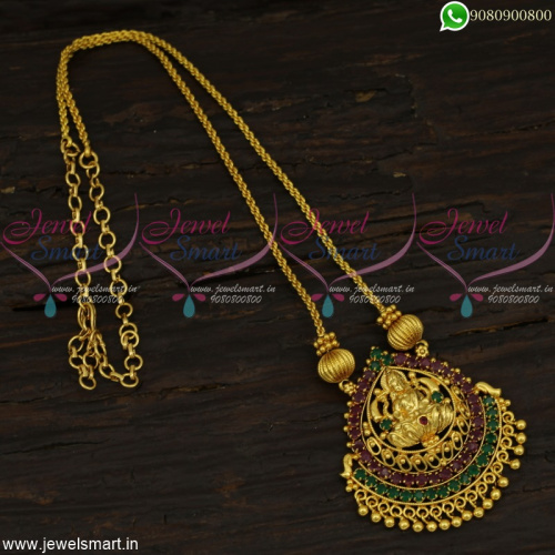 Ruby Emerald Temple Pendant Twisted Chain Latest South Indian Casual Wear Jewelry Online
