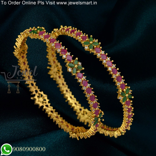 Real Look Ruby and Emerald Stone Bangles One Gram Gold Jewellery B25296