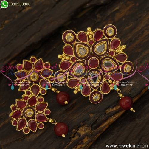 Ruby and Polki Stones Floral Gold Pendant Design Ideas For Simple Occasion PS23872