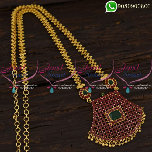 Ruby Stones Necklace Chain Pendant Online Daily Use South Indian Gold Covering CS21254