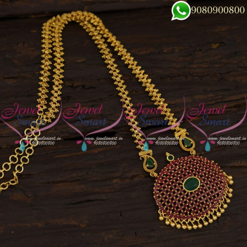 Ruby Stones Chain Pendant Online Daily Use South Indian Gold Covering