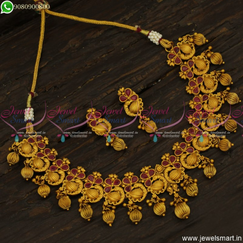 Ruby Stones Antique Fashion Jewellery Kharbuja Beads Necklace Set Online 