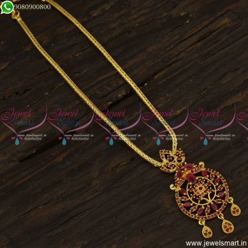 Ruby Stones Attigai Kodi Chain With Pendant Gold Covering Jewellery Online NL23556