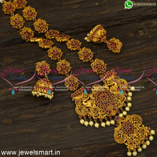 Ruby Stones Bahubali Movie Style Long Gold Necklace Designs Online NL24639