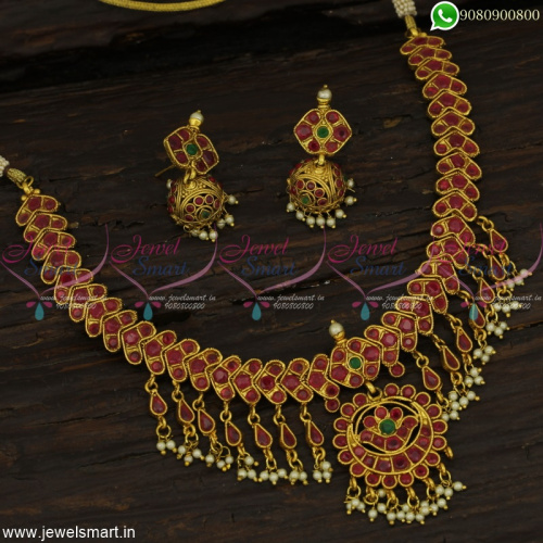 Ruby Stones Jalar Fancy Necklace Set Small Jhumka Earrings Offer Price Online NL22865