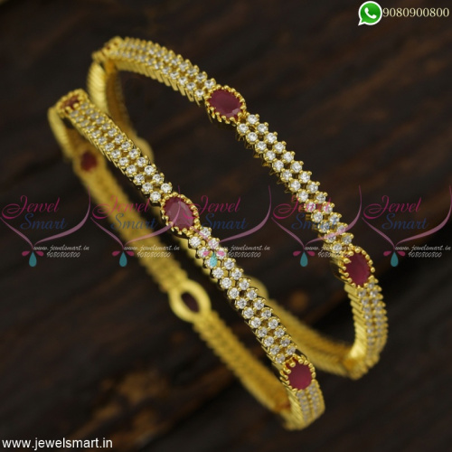 Ruby White Stone Bangles For Wedding CZ Jewellery Gold Plated Low Prices Online B23013