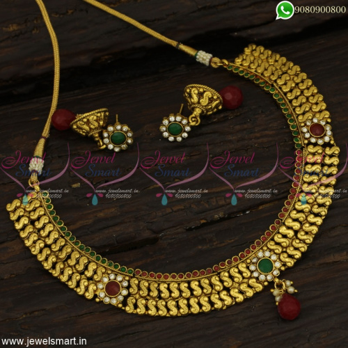 S Model Fancy Necklace Set Antique Gold Plated Red Green Imitation Jewellery Online