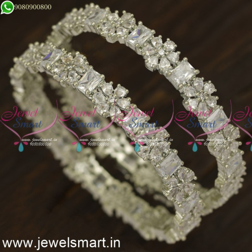 Shining Star Rose Gold and Silver CZ Diamond Bangles Design Fabulous Fashion Jewellery