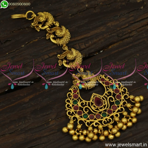 Short Size Antique Gold Maang Tikka Designs Bridal Jewellery Online T23845