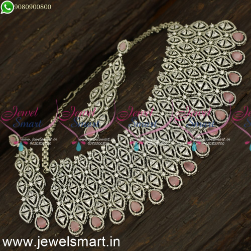 Silver Choker Necklace CZ Monalisa Stones Beautiful Jewel Set for Wedding NL24574